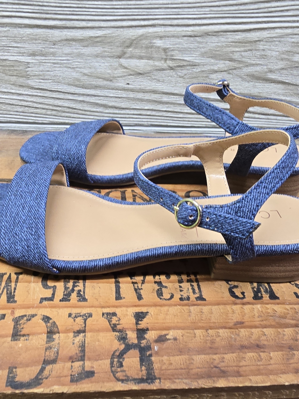 Denim Blue Open-Toe Ankle-Strap Sandals